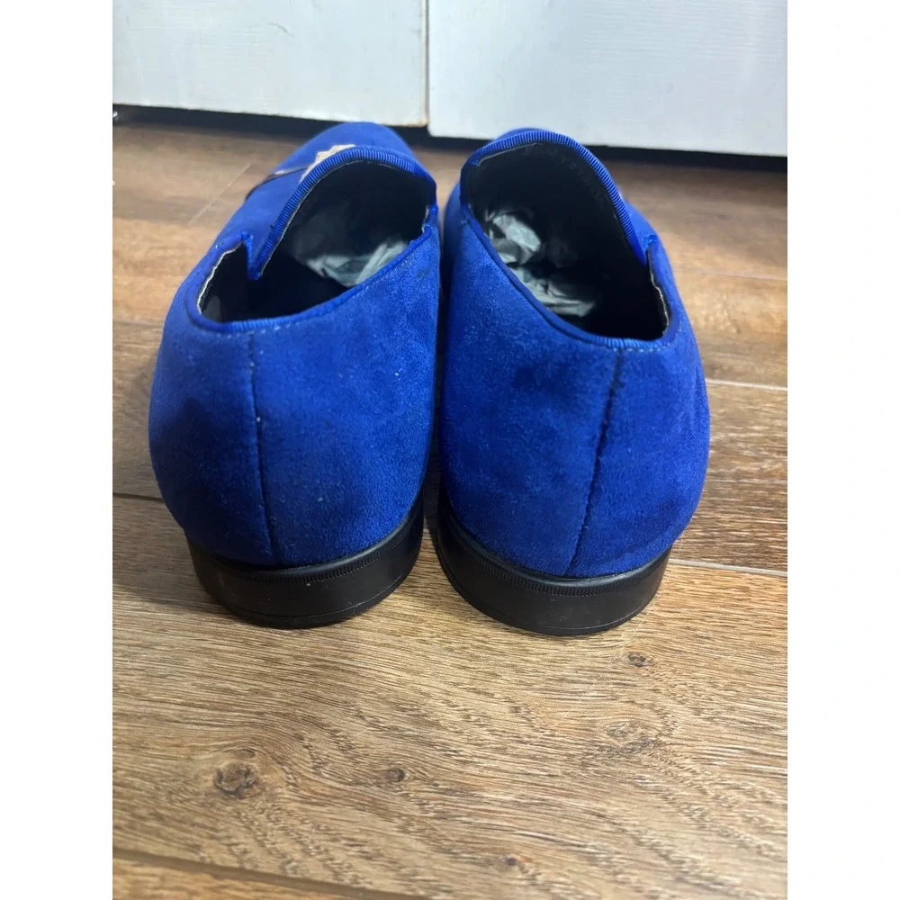 Amali Mens Royal Blue Suede‎ Loafer Shoes Gold Lion Head Buckle Dress Size 12